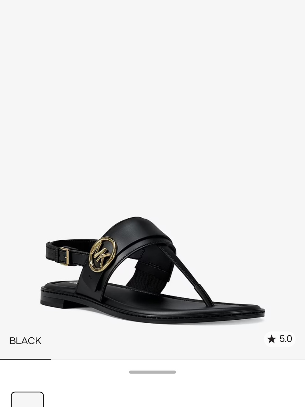 2/150$🔥Michael Kors Black Leather T-Strap Sandal with Gold MK Emblem